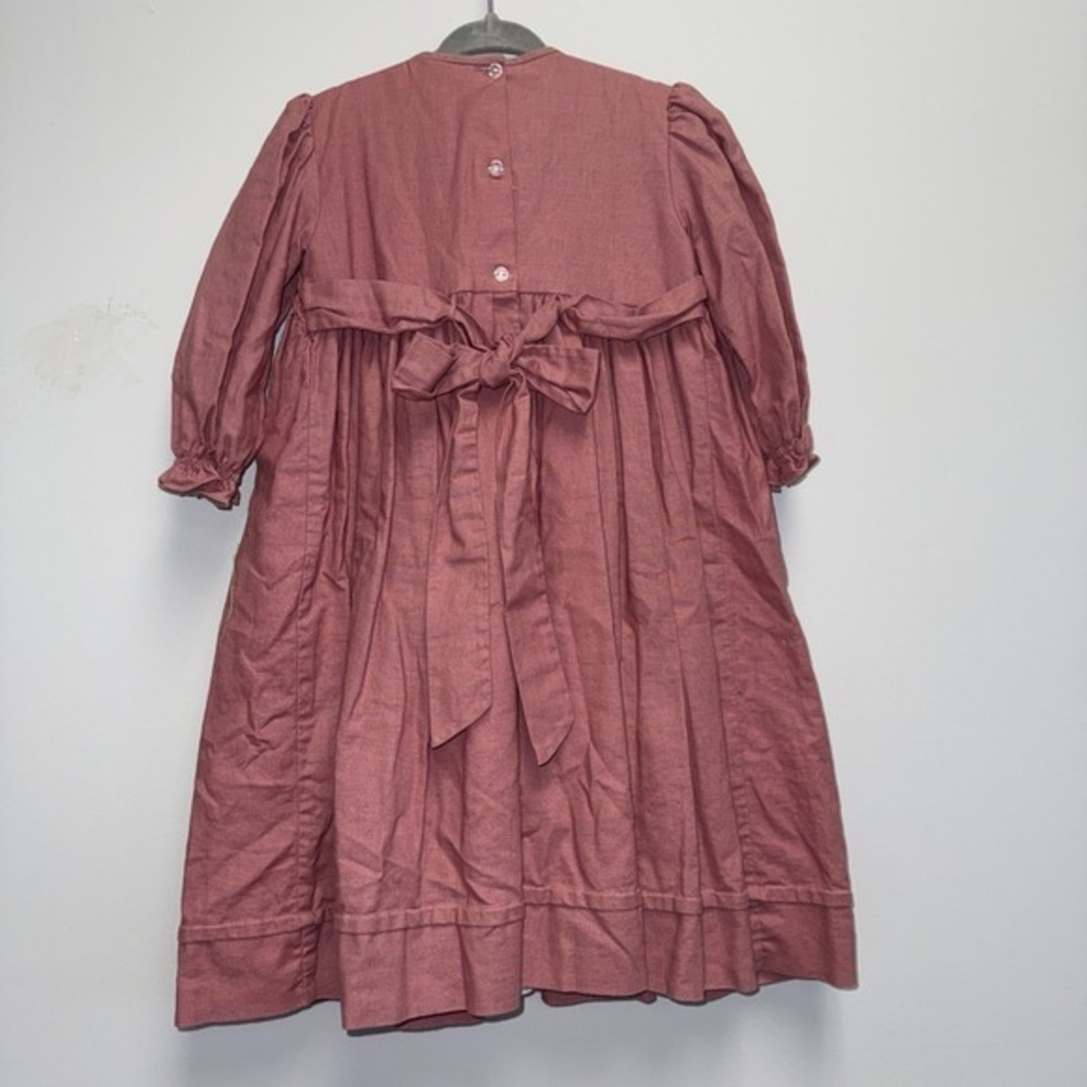Vtg Smocked Dress Girls Sz 3T Heirloom Will' Beth Pearls Pink Full length Linen - Picture 5 of 6